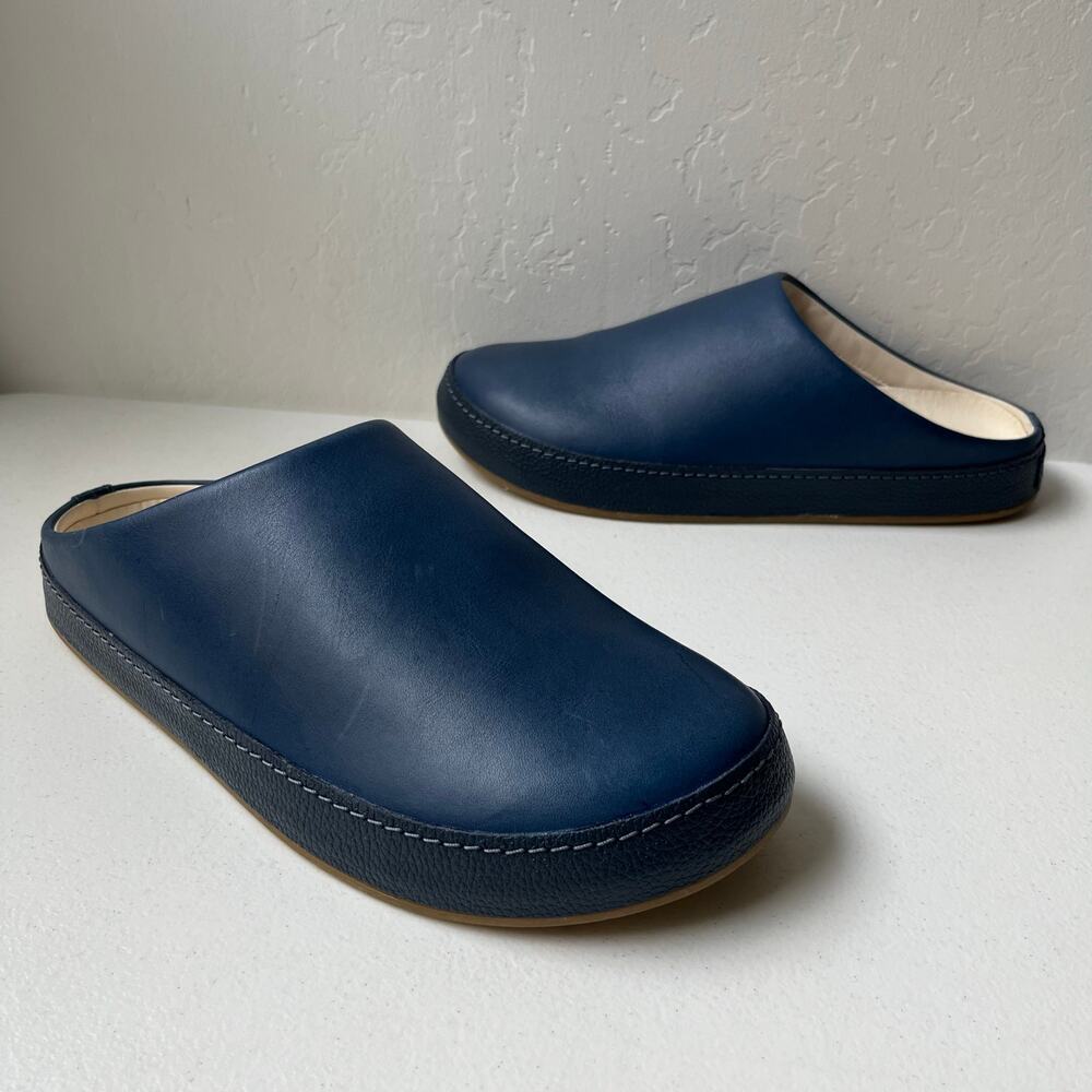 Olukai Hamani Leather Mules Men's Size 9 Blue Slip-On Comfort Minimalist NEW - Picture 2 of 13